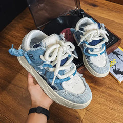 Lighting Skateboard Platform Thick Lace Sneakers - Blue / 35