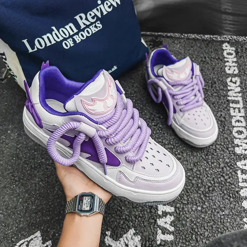 Lighting Skateboard Platform Thick Lace Sneakers - Purple