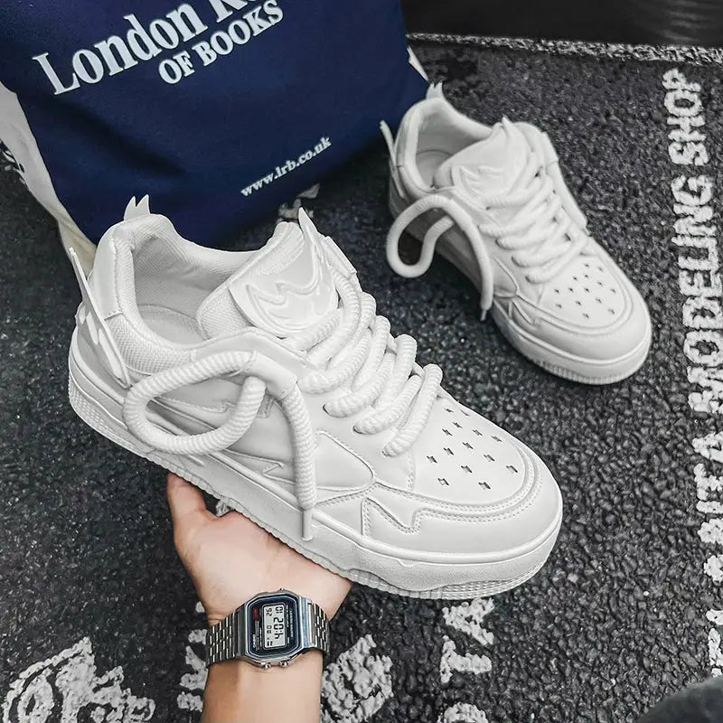 Lighting Skateboard Platform Thick Lace Sneakers - White