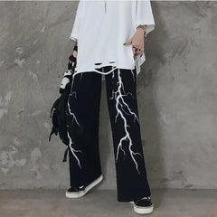 Lightning Printed Dark Baggy Pants