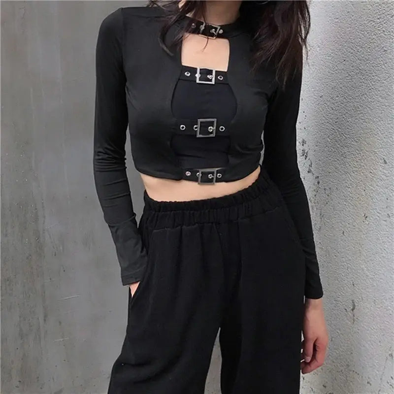 Lightweight Gothic Punk Crop-Top for Casual Wear