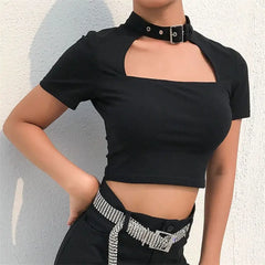 Lightweight Gothic Punk Crop-Top for Casual Wear