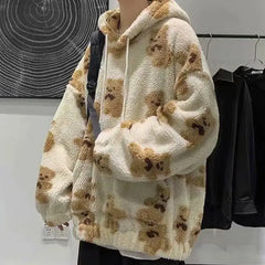 Little Bear Pattern Furry Oversize Hoodie