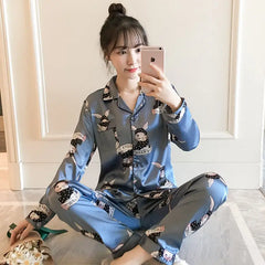 Little Bunny Ice Silk 2 Piece Set Long Sleeve Pajama