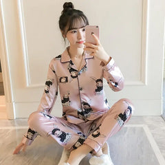 Little Bunny Ice Silk 2 Piece Set Long Sleeve Pajama