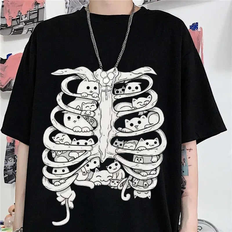 Little Cats On The Skeleton Oversized T-Shirt