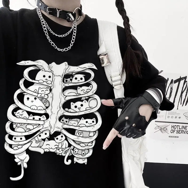 Little Cats On The Skeleton Oversized T-Shirt