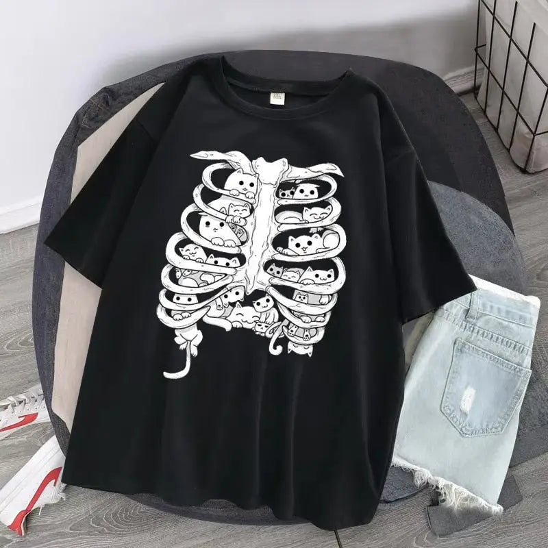 Little Cats On The Skeleton Oversized T-Shirt