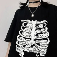 Little Cats On The Skeleton Oversized T-Shirt