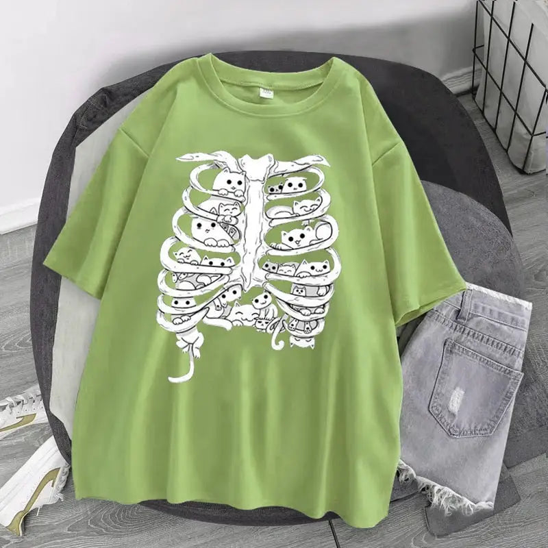 Little Cats On The Skeleton Oversized T-Shirt