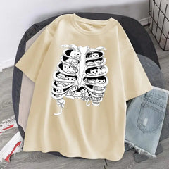 Little Cats On The Skeleton Oversized T-Shirt