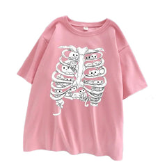 Little Cats On The Skeleton Oversized T-Shirt