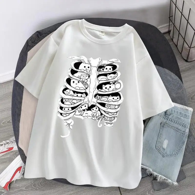 Little Cats On The Skeleton Oversized T-Shirt