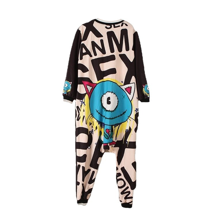 Little Monster Black and White One-piece Loose Jumpsuit -