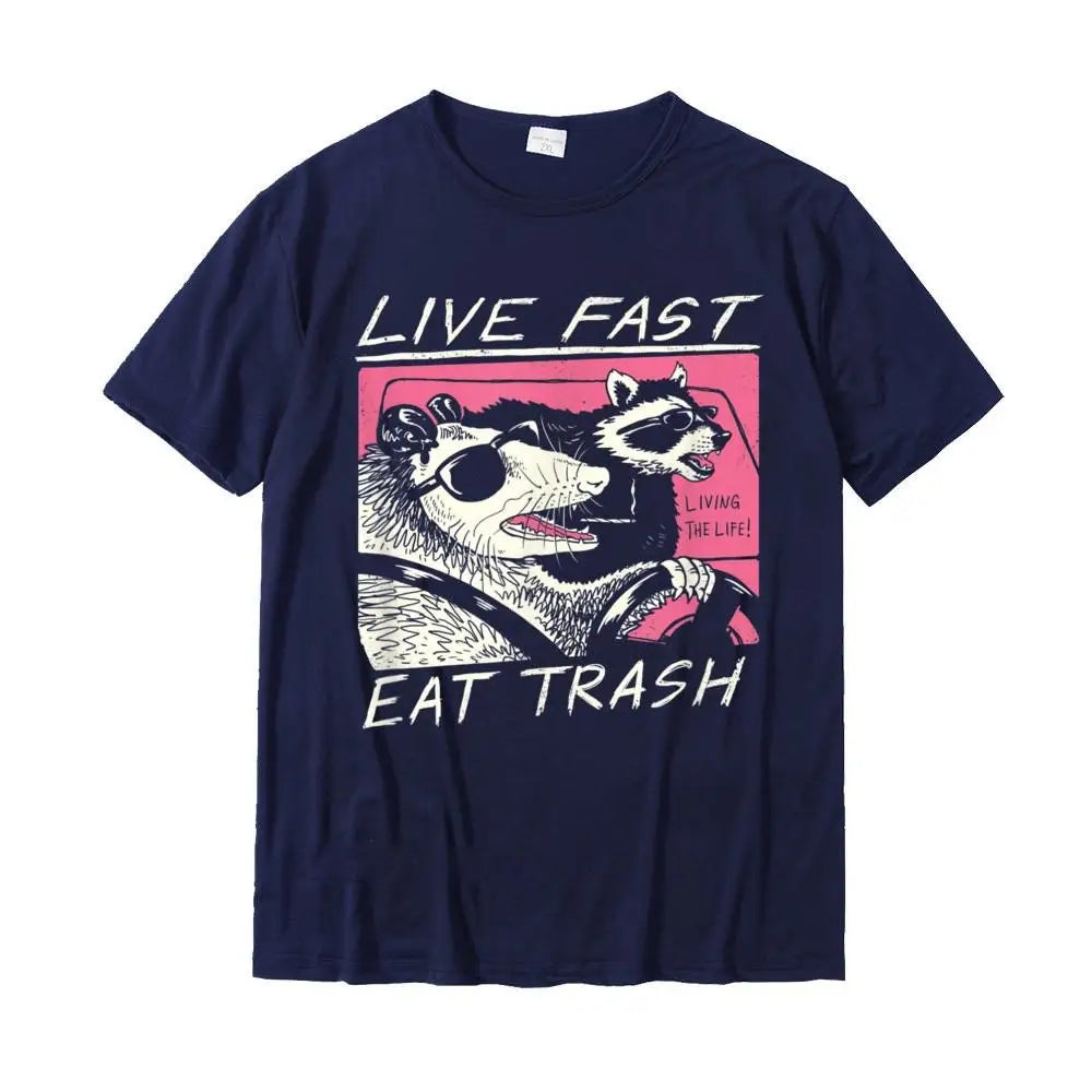 Live Fast! Eat Trash! T-Shirt - Navy Blue / XS