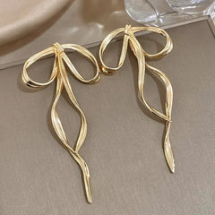 Long Bow Knot Drop Earrings for Women Gold