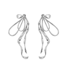 Long Bow Knot Drop Earrings for Women Silver.