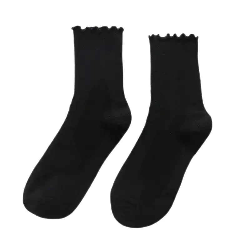 Long Cotton Lolita Socks with Red Hearts Black. / One Size