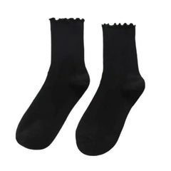 Long Cotton Lolita Socks with Red Hearts Black. / One Size