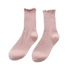 Long Cotton Lolita Socks with Red Hearts Pink / One Size