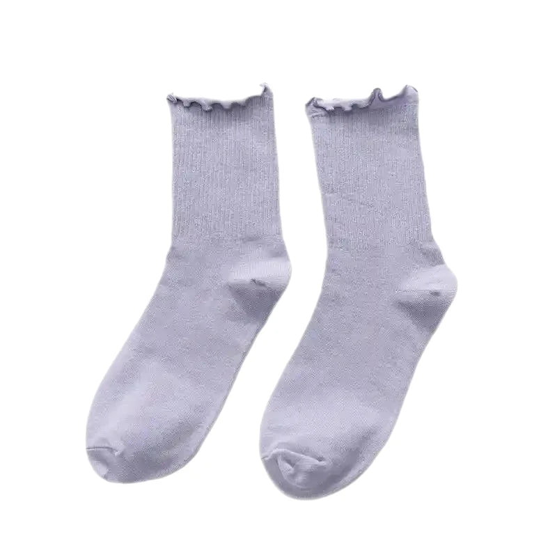 Long Cotton Lolita Socks with Red Hearts Purple / One Size