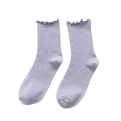 Long Cotton Lolita Socks with Red Hearts Purple / One Size