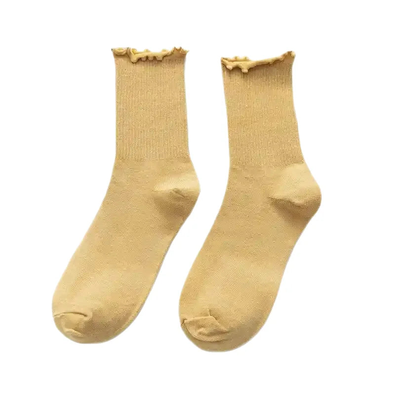 Long Cotton Lolita Socks with Red Hearts Yellow / One Size