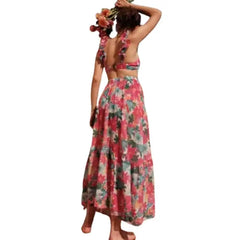 Long Dress with Printed Ruffles on Shoulders