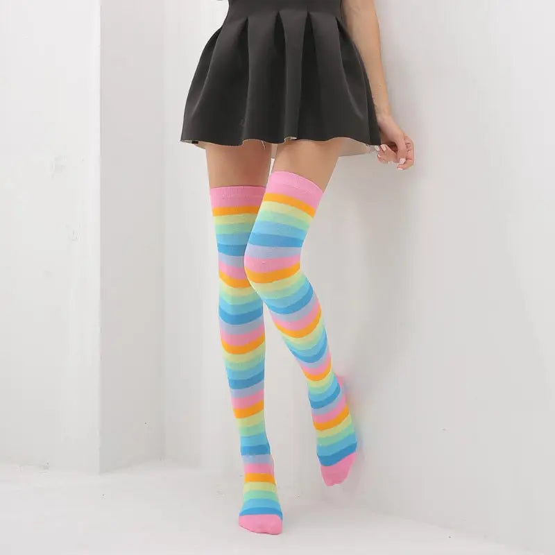 Long Highs Rainbow Funny Socks - Sky Blue / One Size