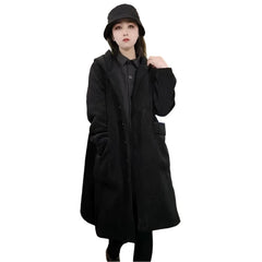 Long Loose Pocket Corduroy Hooded Thick Coat Black / S