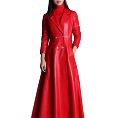 Long Skirted PU Leather Trench Coat