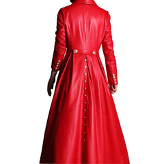 Long Skirted PU Leather Trench Coat for Women