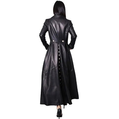 Long Skirted PU Leather Trench Coat for Women