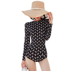 Long Sleeve Backless Strappy Crosses Swimsuit Black / M