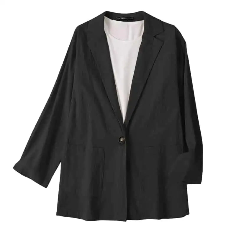 Long Sleeve Cotton Solid Color Short Blazer with Pockets