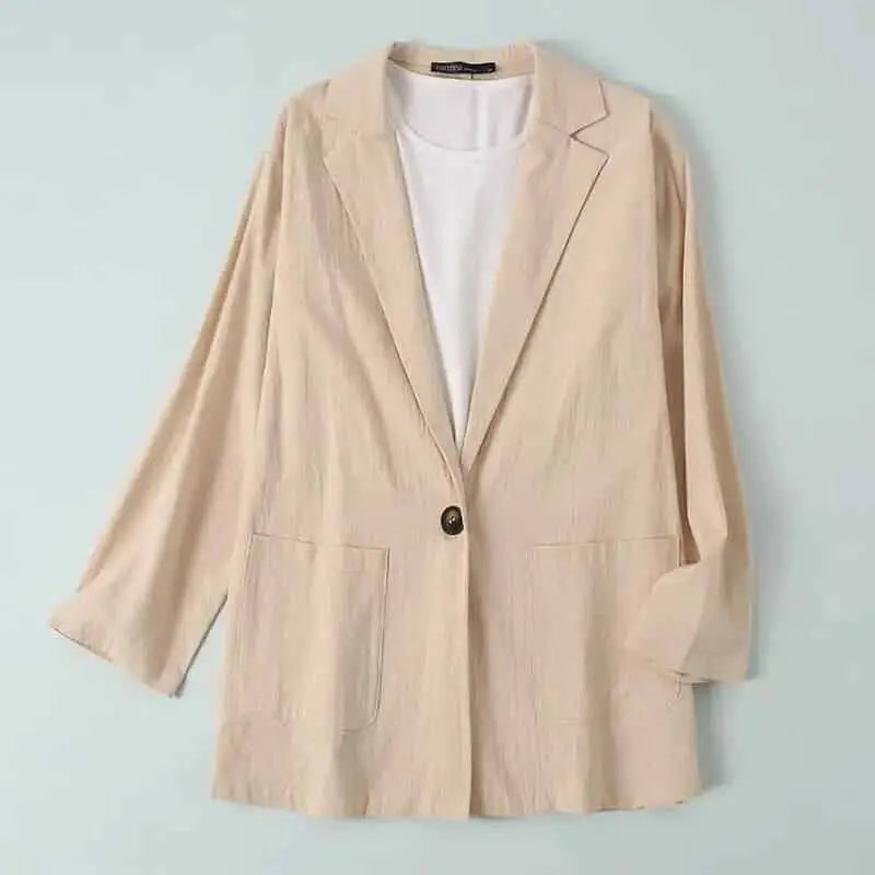 Long Sleeve Cotton Solid Color Short Blazer with Pockets