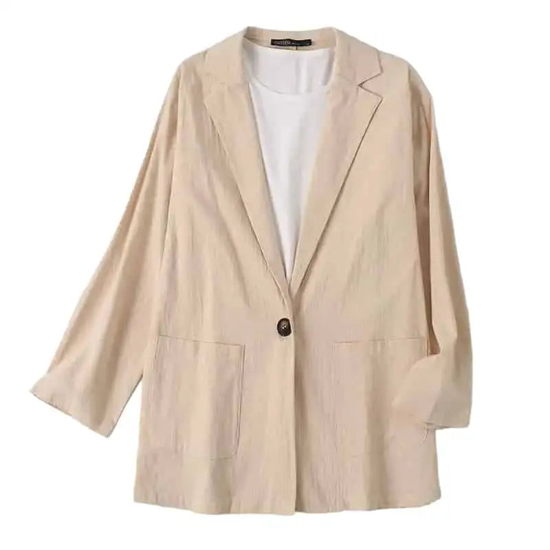 Long Sleeve Cotton Solid Color Short Blazer with Pockets