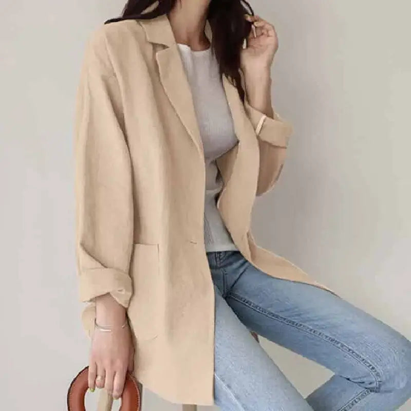 Long Sleeve Cotton Solid Color Short Blazer with Pockets
