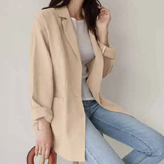 Long Sleeve Cotton Solid Color Short Blazer with Pockets