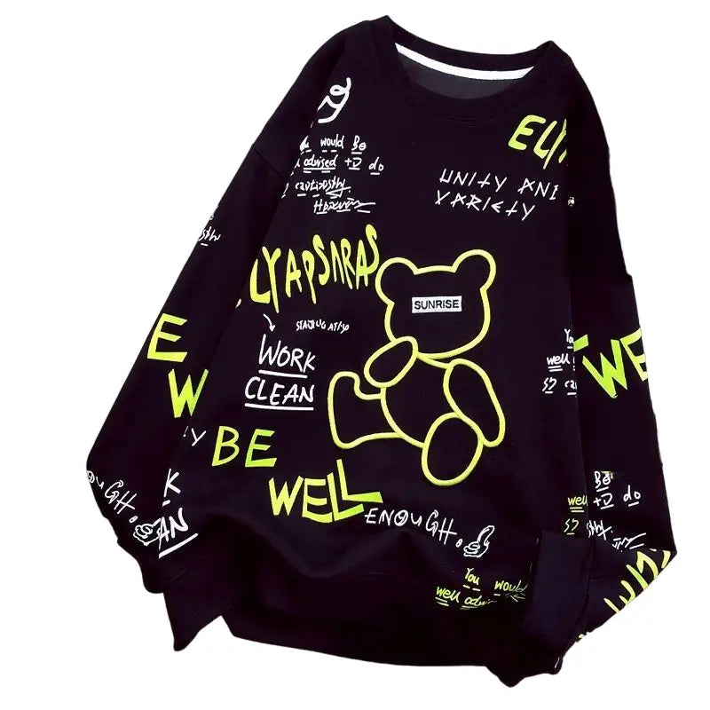 Long Sleeve Embroidery Bear Sweater - Black / M