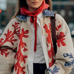 Long Sleeve Flower Coral Print Lapel Coat