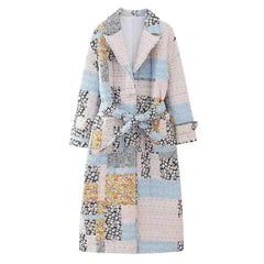 Long Sleeve Flower Coral Print Lapel Coat