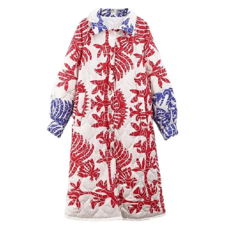 Long Sleeve Flower Coral Print Lapel Coat