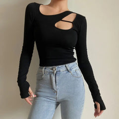 Long Sleeve Irregular Fitted Top