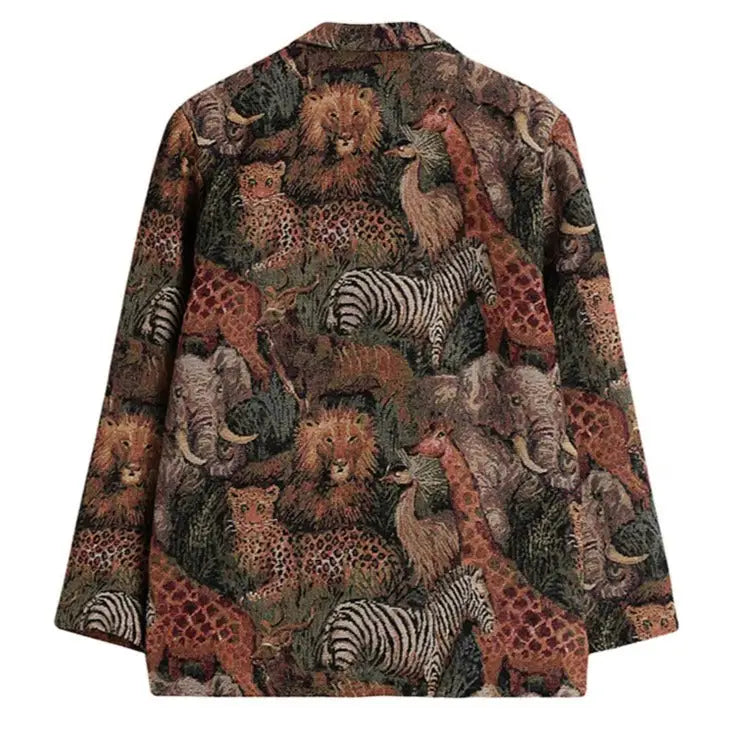 Long Sleeve Jungle Animal Print Blazer One Size / Multi