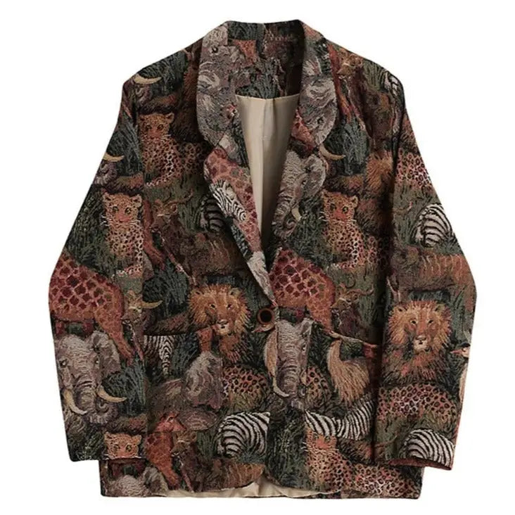 Long Sleeve Jungle Animal Print Blazer One Size / Multi