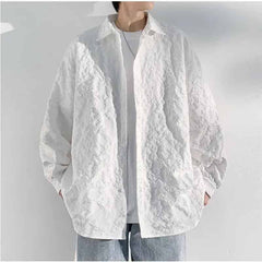 Long Sleeve Oversized Corduroy Shirt - Embossing White / M