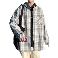 Long Sleeve Oversized Corduroy Shirt - Grey Plaid / M