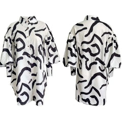 Long Sleeve Printed Dress - Black/White / One size