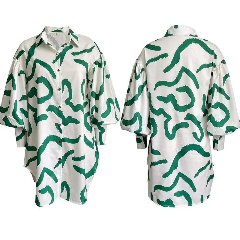 Long Sleeve Printed Mid Length Dress